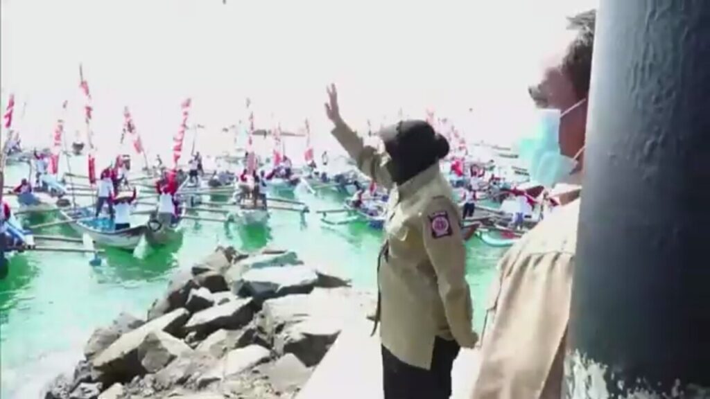 Acara Hari Ulang Tahun (HUT) Tagana ke-17 Bhakti Sosial dan Jambore Nasional di Plasza Pantai Timur Kabupaten Pangandaran, Jawa Barat, Rabu (31/3/2021)