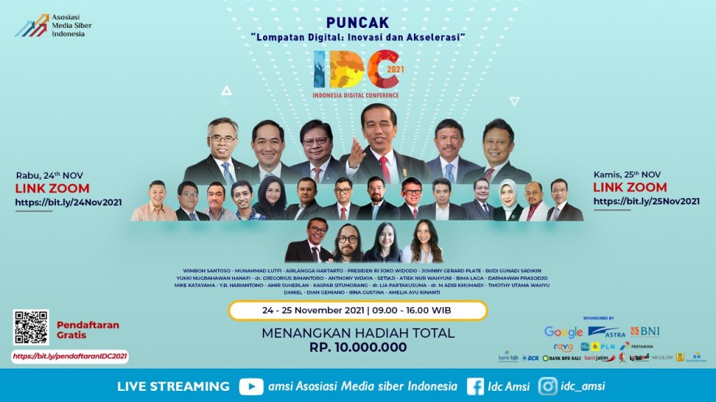Wakili Presiden Jokowi, Menko Perekonomian akan Buka Puncak IDC AMSI 2021