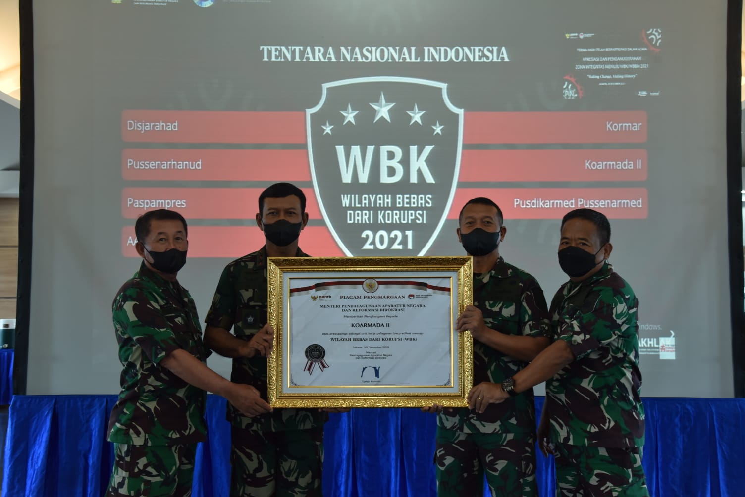 Komando Armada II berhasil meraih predikat Zona Integritas (ZI) menuju Wilayah Bebas Korupsi (WBK)/Wilayah Birokrasi Bersih dan Melayani (WBBM) Tahun 2021