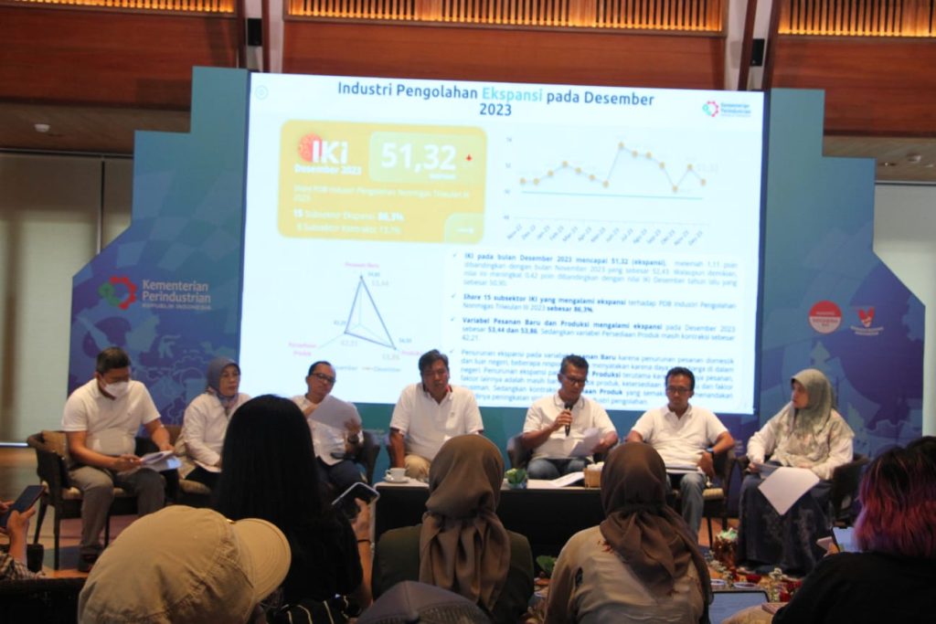 Juru Bicara Kementerian Perindustrian (Kemenperin), Febri Hendri Antoni Arif, menyampaikan saat rilis IKI Desember 2023 di Bali, Kamis (28/12/2023).