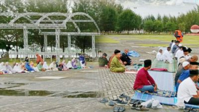 Keluarga Besar Muhammadiyah Kabupaten Natuna melaksanakan shalat Id di Pantai Piwang.