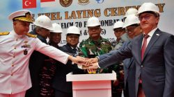 Upacara Peletakan Lunas Pertama (Keel Laying) Kapal Cepat Rudal (KCR) Full Combat Mission di TAIS Shipyard, Turki.