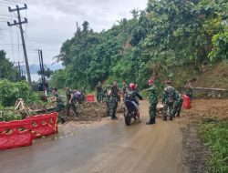Prajurit Marinir Brigif 4 BS Bersihkan Longsor dan Pohon Tumbang di Pesawaran, Akses Jalan Kembali Normal