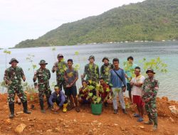 TMMD ke 128 Anambas: Personil Kodim 0318 Natuna dan Warga Tanam Kemiri di Sepanjang Jalan Penghubung Desa